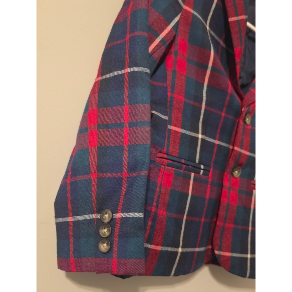 Janie and Jack Boys Red Navy Blue Plaid Wool Blazer Jacket Holiday Size 7 - Picture 4 of 6